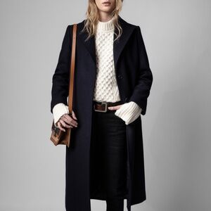 Sz40 Zadig & Voltaire Ivona Manteau Wool Cashmere Black Coat